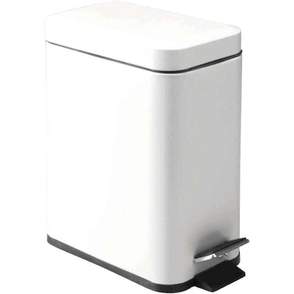 White enamel metal 1.3 gallon‎ step-open lidded trash can